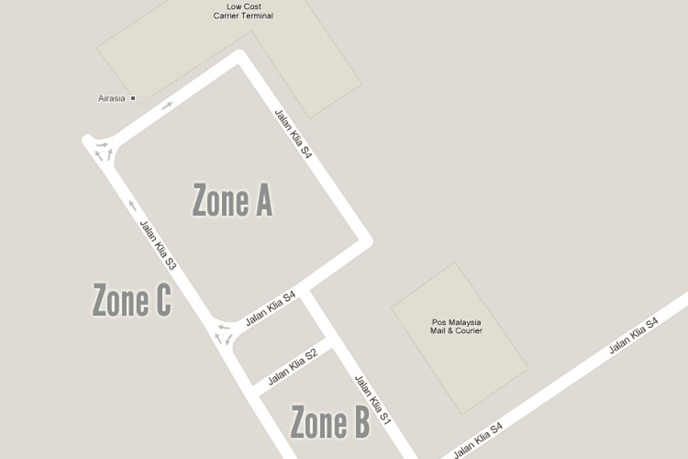 LCCT Parking Zones, LCCT Parking Zone A, LCCT Parking Zone C, LCCT Parking Zone B