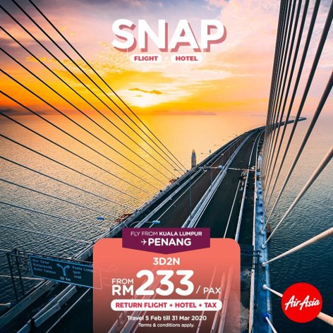 Penang, 3D2N from RM233 / pax