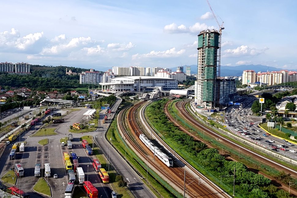 Aerial view of Bandar Tasik Selatan ERL station and its rail track