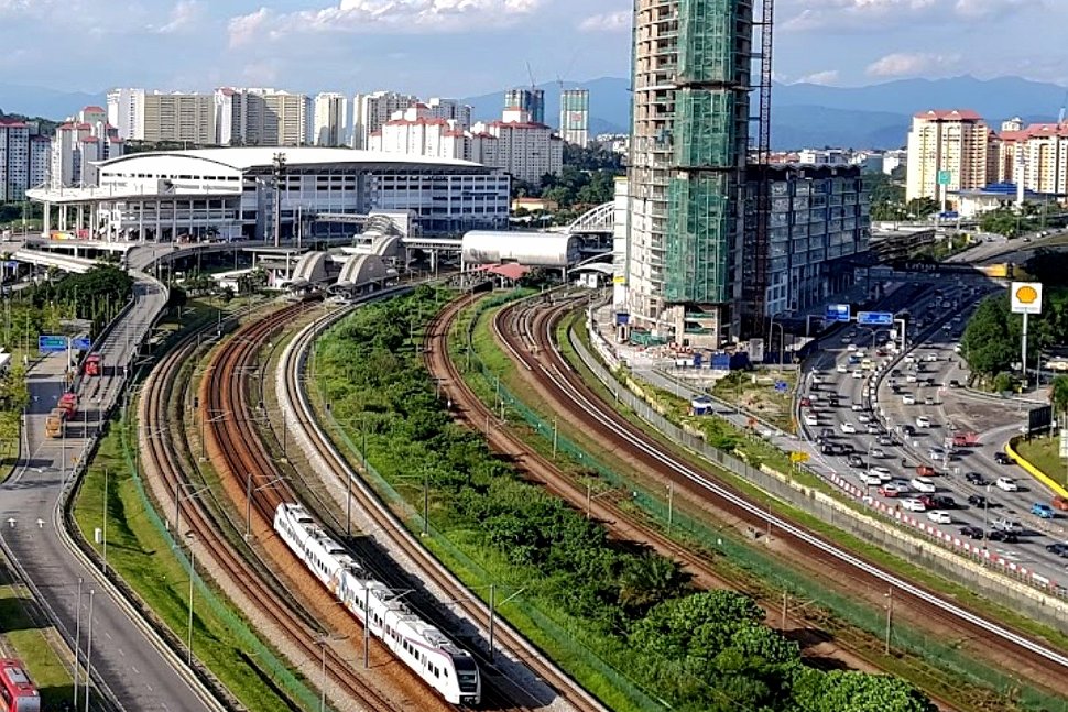 Aerial view of Bandar Tasik Selatan ERL, KTM Komuter, and LRT station