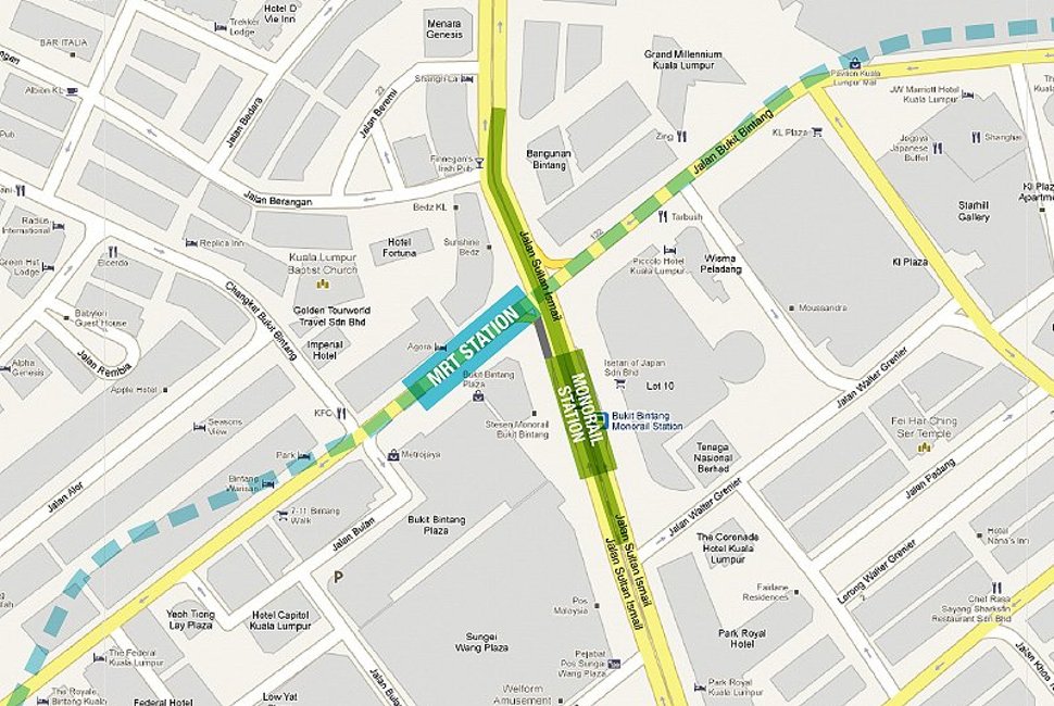 Location of Bukit Bintang Monorail and MRT station