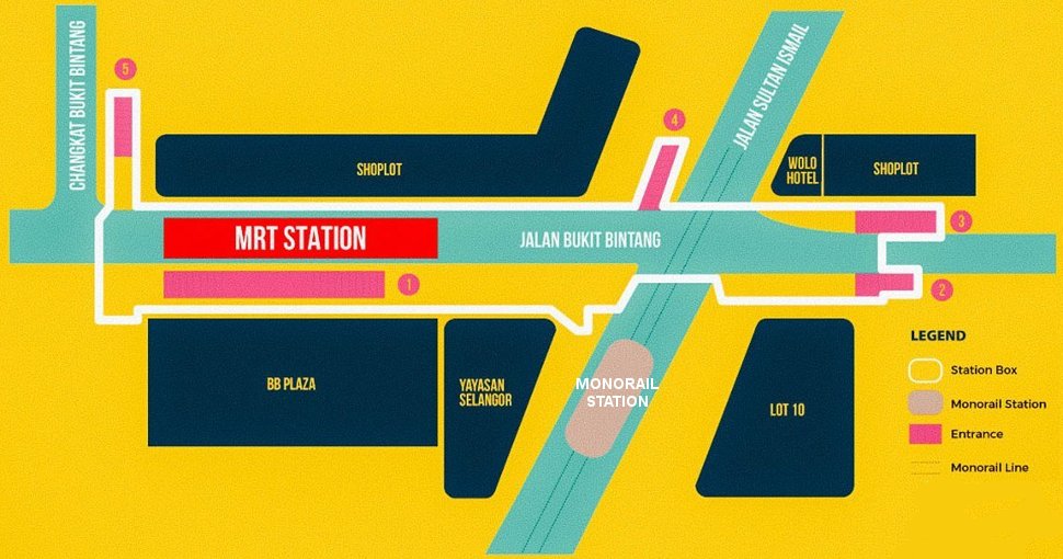 Exits of Bukit Bintang MRT station