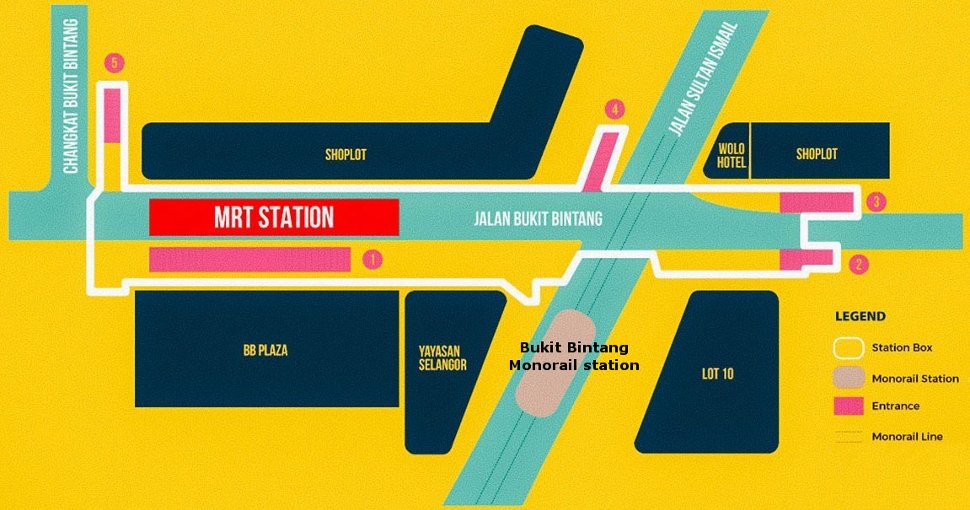 Layout of Bukit Bintang MRT and Monorail station