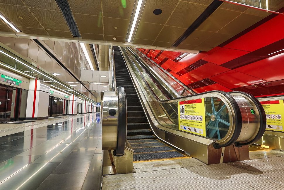 Escalators to Platform 2 at Bukit Bintang station