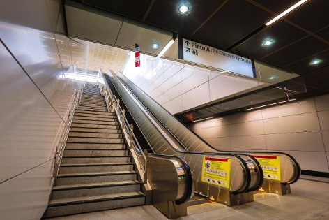 Escalators and stair for access to the ground level