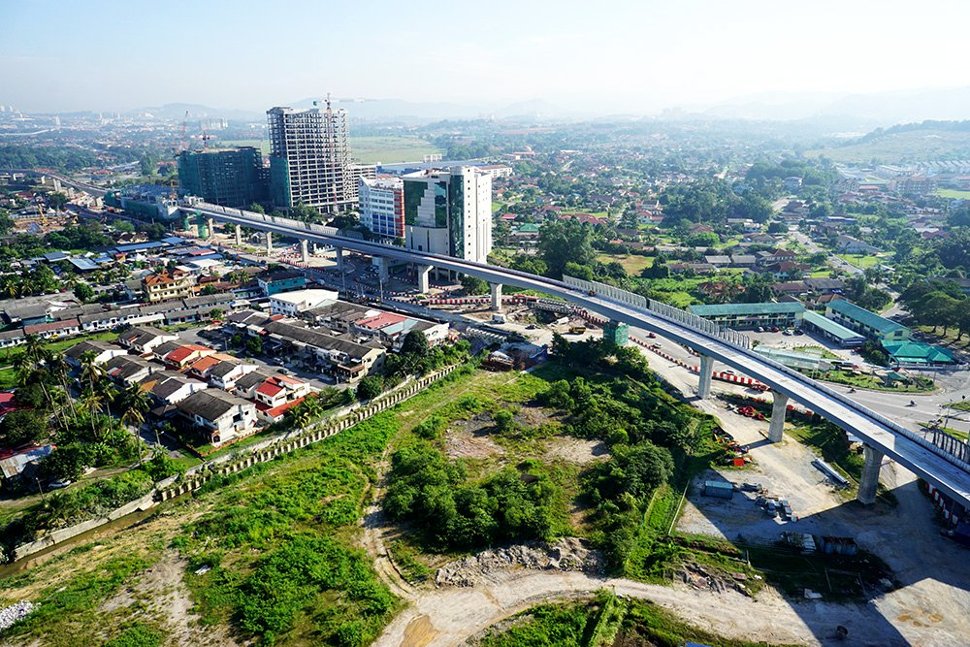 Aerial view of the completed MRT guideway heading towards the Sungai Jernih Station