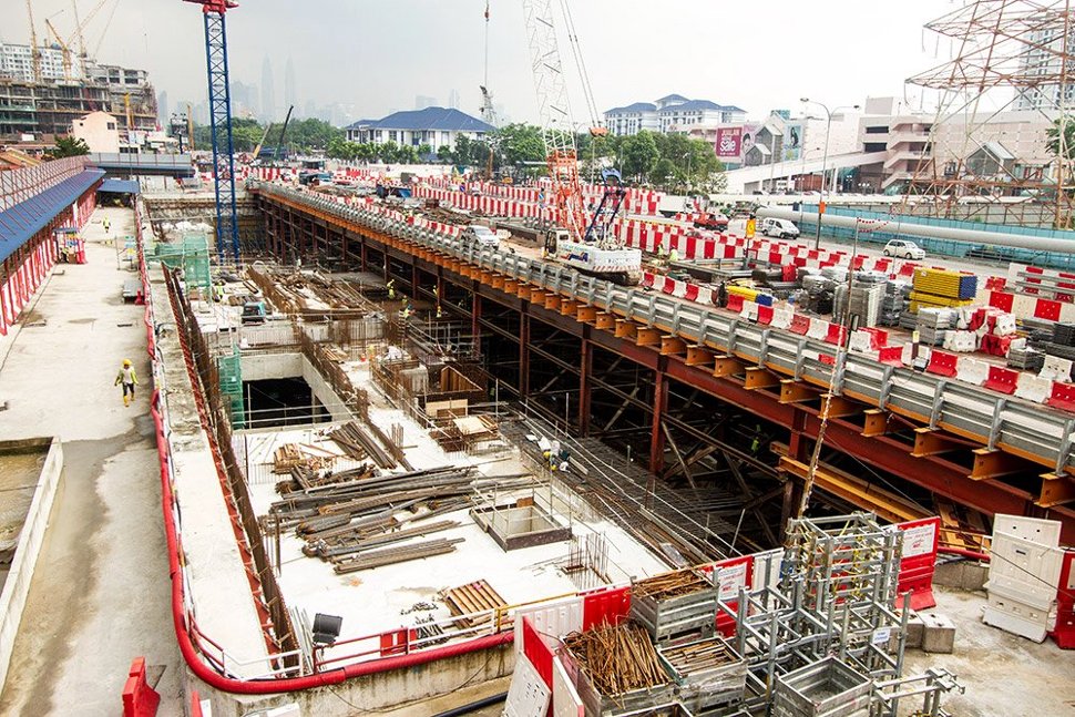 View of the station site, where the Roof Slab for the Adits B and C area is being constructed. May 2015