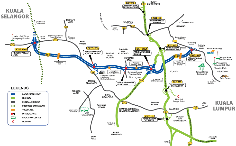 Kuala Lumpur-Kuala Selangor Expressway (LATAR) Map