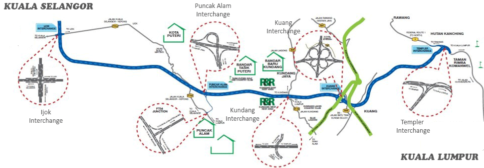 Kuala Lumpur-Kuala Selangor Expressway (LATAR) Map