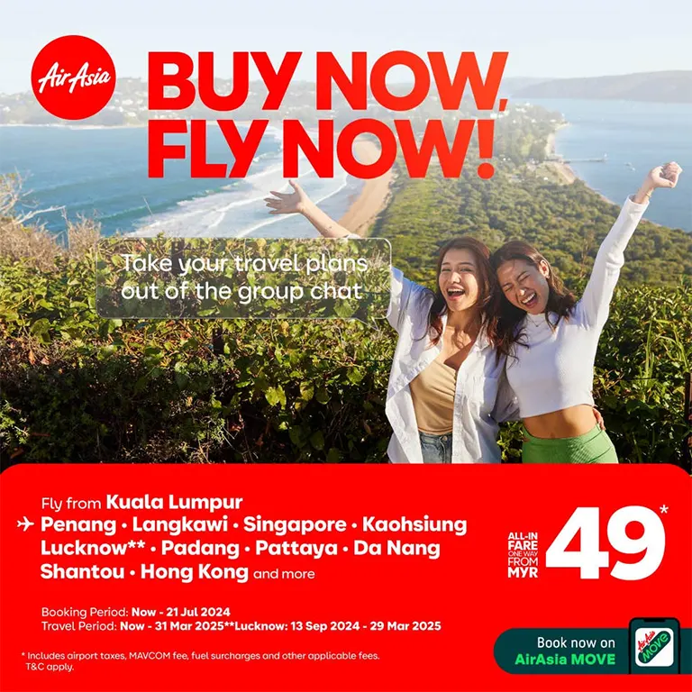 Fly from Kuala Lumpur to Penang, Langkawi, Singapore, Kaohsiung, Lucknow**, Padang, Pattaya, Da Nang, Shantou, Hong Kong and more, all-in fare, one way from MYR 49!