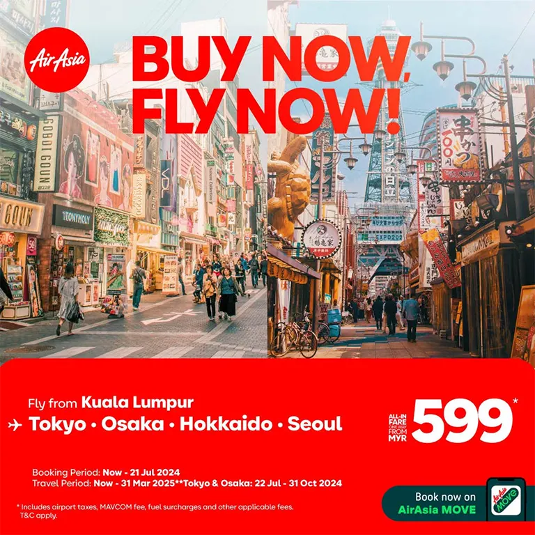 Fly from Kuala Lumpur to Tokyo, Osaka, Hokkaido, Seoul and more, all-in fare, one way from MYR 599*!