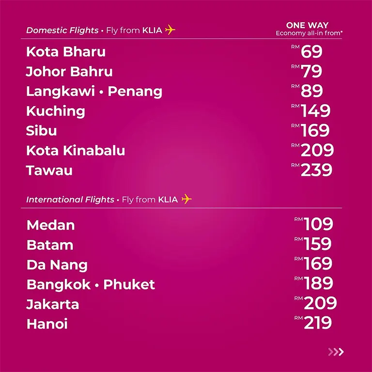 Domestic flights, fly from Kuala Lumpur Internattional Airport (KLIA)