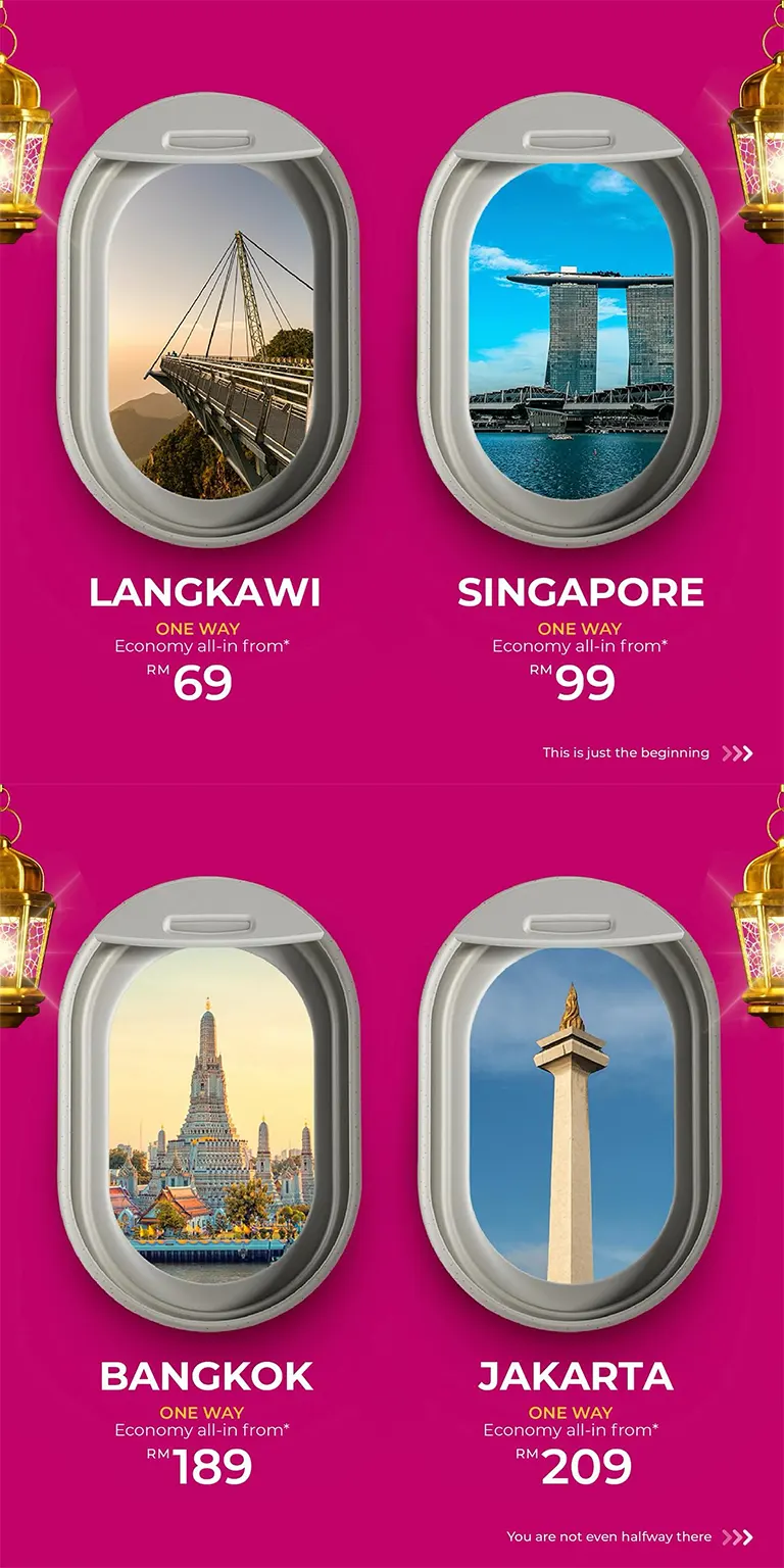 Fly from Kuala Lumpur to Langkawi, Singapore, Bangkok, Jakarta!