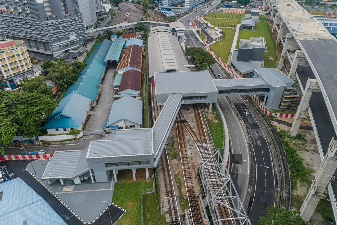 Aerial view of the Chan Sow Lin MRT station and the nearby Chan Sow Lin LRT station