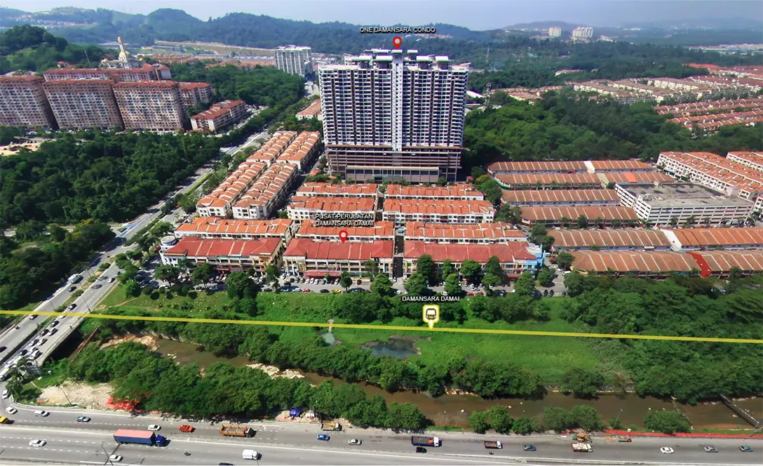 Aerial view of the construction site for the Damansara Damai MRT station