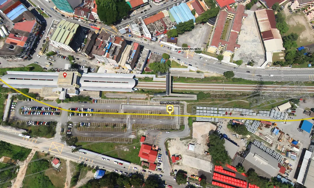 Aerial view of the construction site for the Kampung Batu MRT station