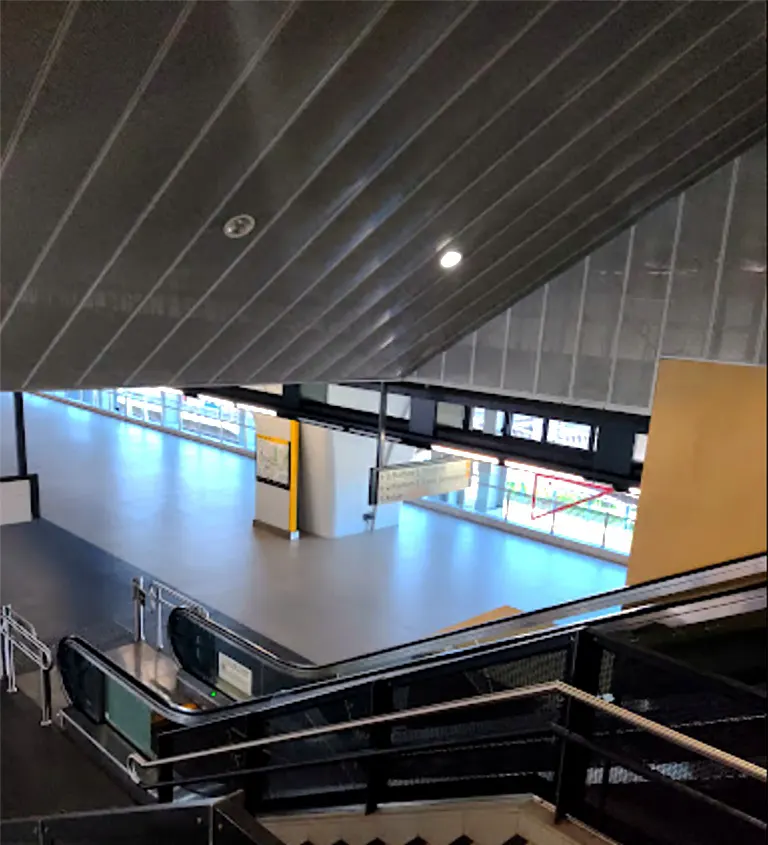 Escalators for movement between Concourse level and Boarding platforms