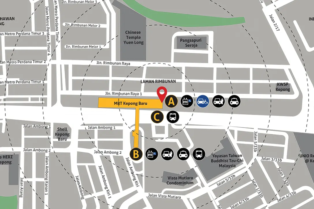 Location of Kepong Baru MRT station and station entrances