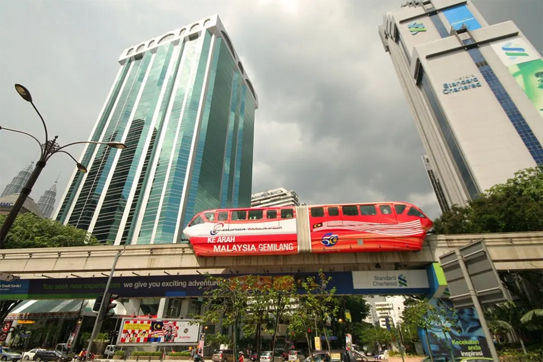 KL Monorail train crossing Kuala Lumpur area