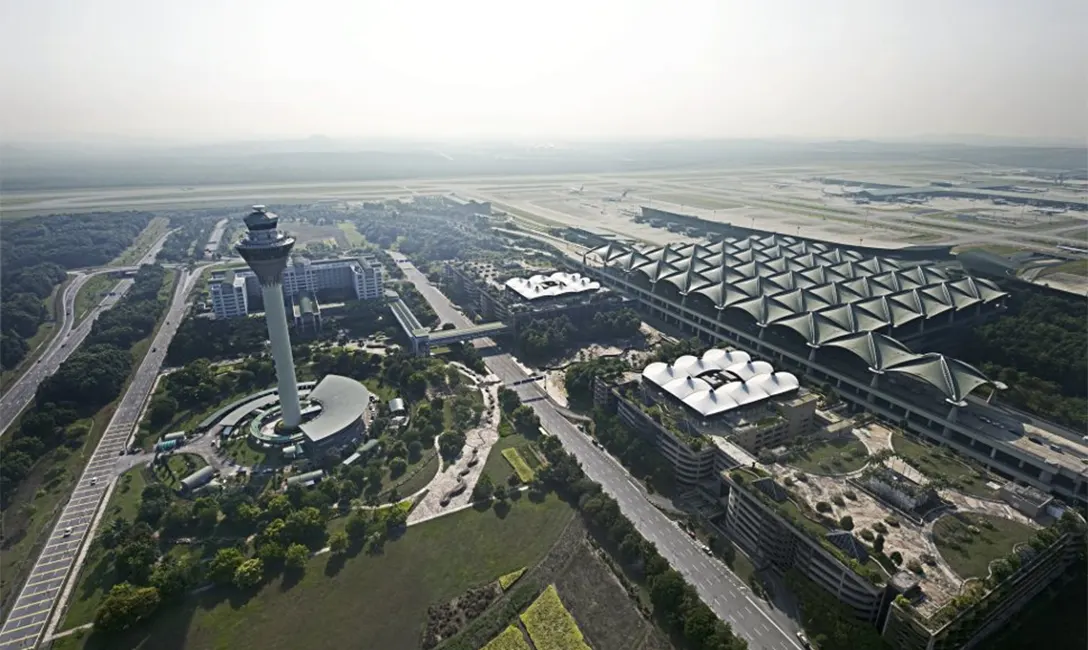 Aerial view of Kuala Lumpur International Airport Terminal 1 (KLIA) and its surrounding area