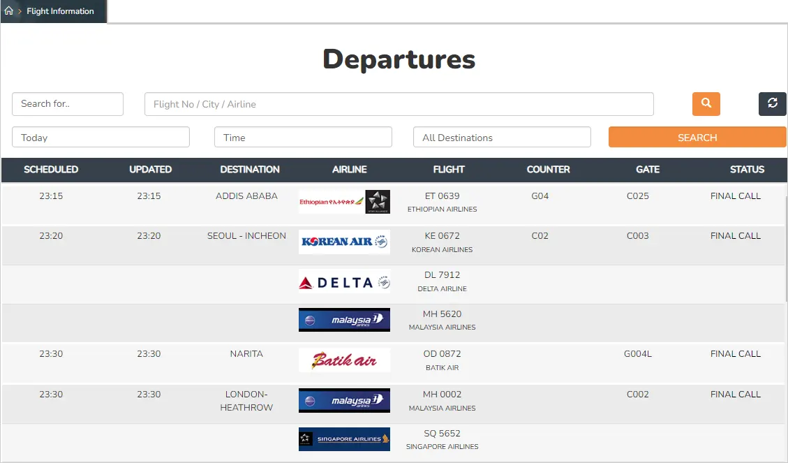 Departures at the Kuala Lumpur International Airport Terminal 1 (KLIA)