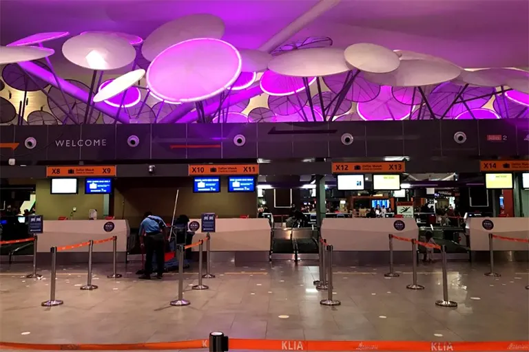 Check in / luggage drop counters at the Departure Hall at klia2