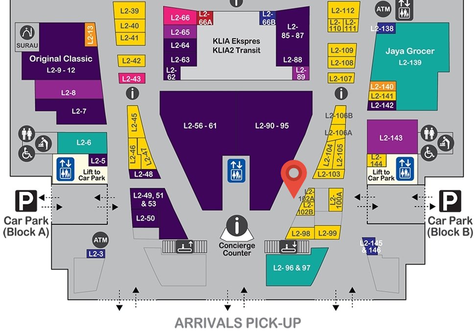 Location of Tealive at level 2 of Gateway@klia2 mall