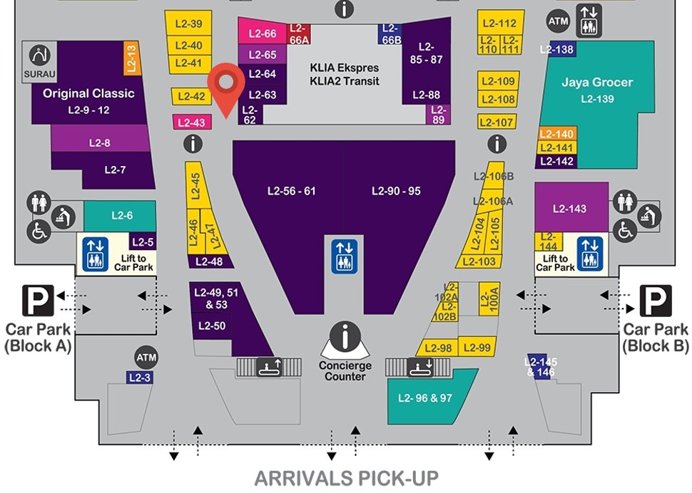 Location of Young Hearts at level 2 of Gateway@klia2 mall