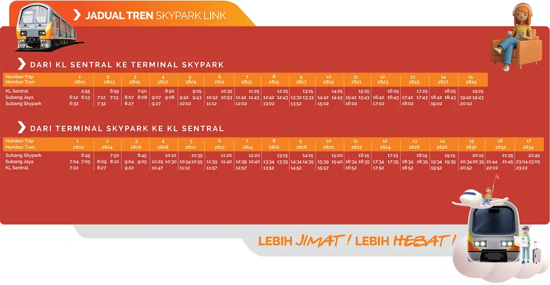 Skypark link schedule and timetable