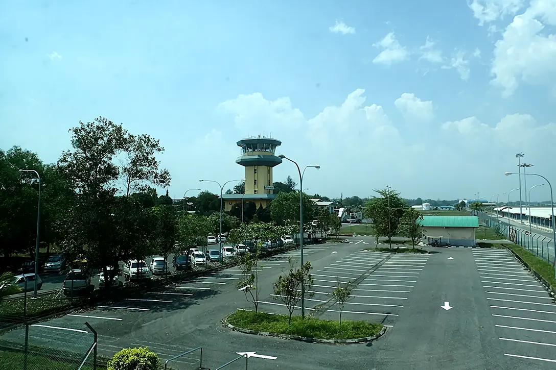 Parking area and the air traffic control tower