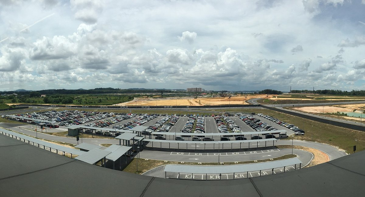 Panoramic view of the park and ride facility next to the station
