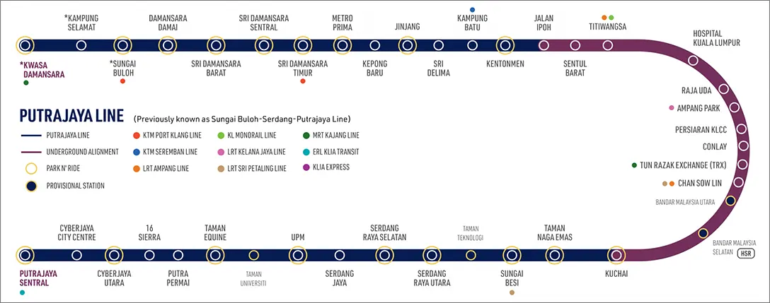 MRT Putrajaya Line Alignment Map
