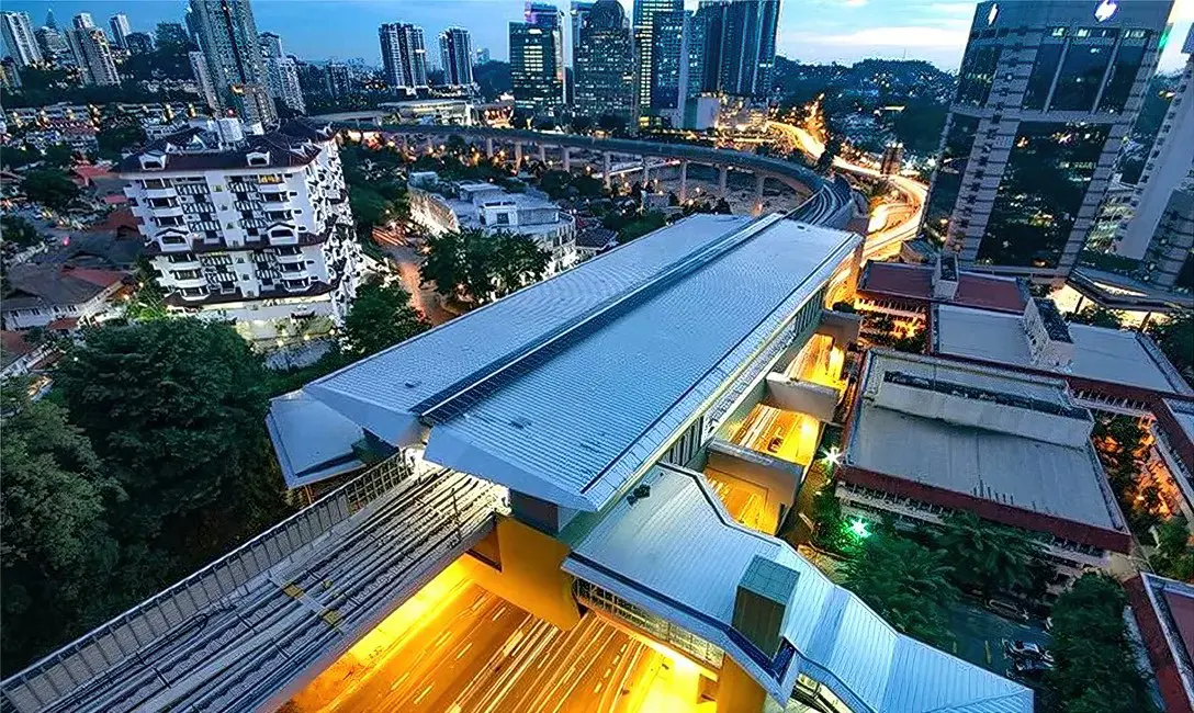 Aerial view of Semantan MRT station in the evening