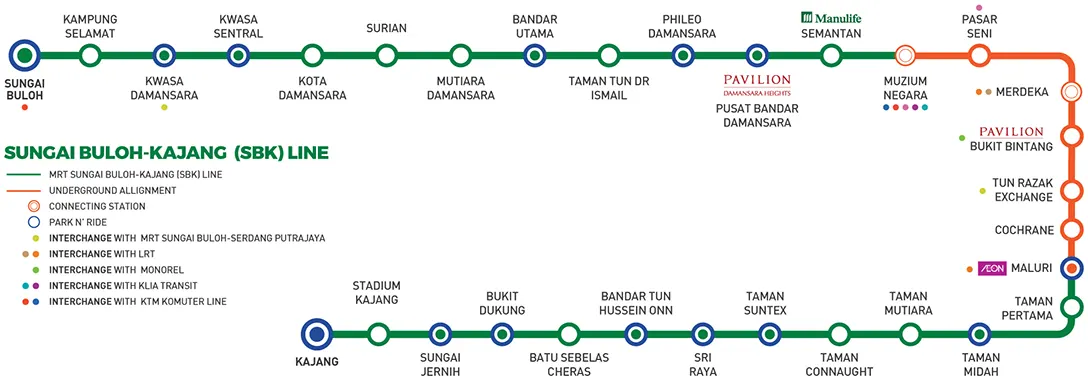MRT Sungai Buloh - Kajang Line route map