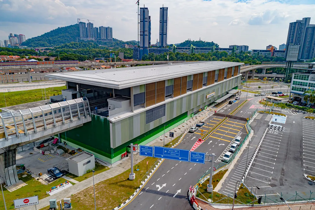 Aerial view of the completed Sri Damansara Sentral MRT Station, Aug 2021