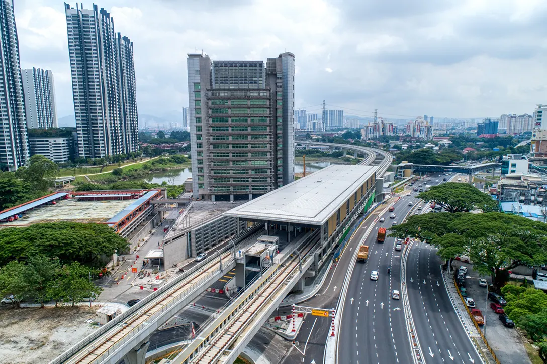 Aerial view of the Sri Delima MRT Station showing the station external works in progress